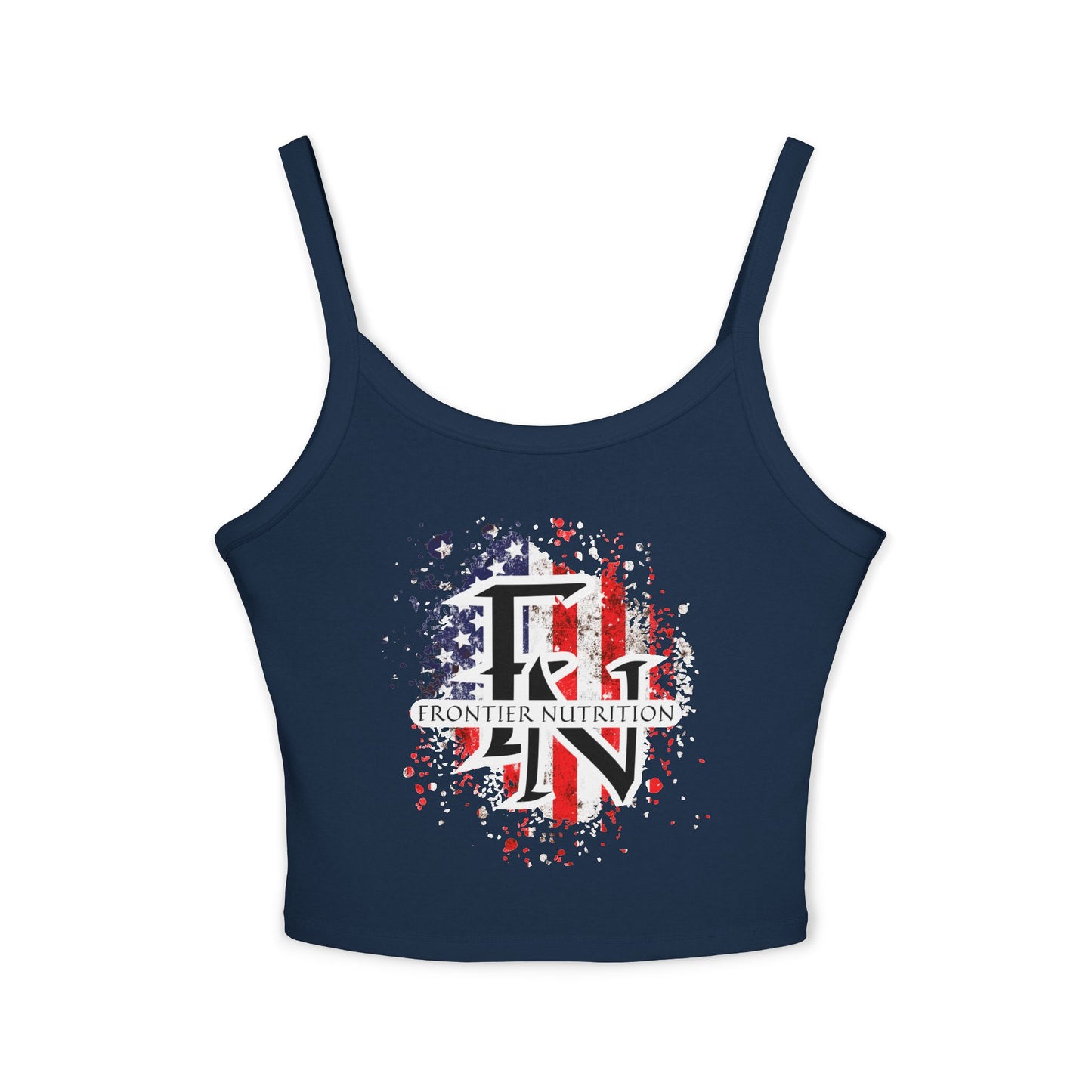 Women's Spaghetti Strap Tank Top with Frontier Nutrition Design, Summer Top, Casual Wear, Workout Tank, Fourth of July Apparel