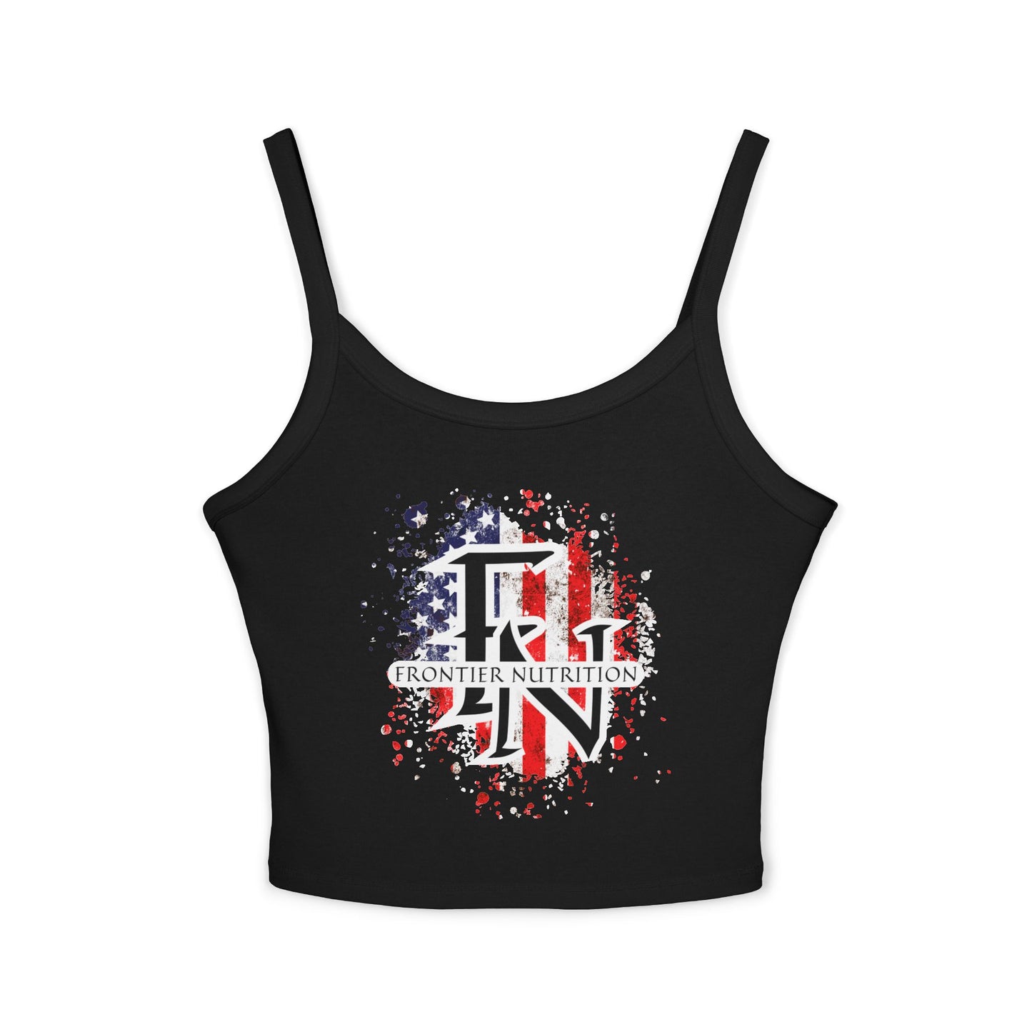 Women's Spaghetti Strap Tank Top with Frontier Nutrition Design, Summer Top, Casual Wear, Workout Tank, Fourth of July Apparel