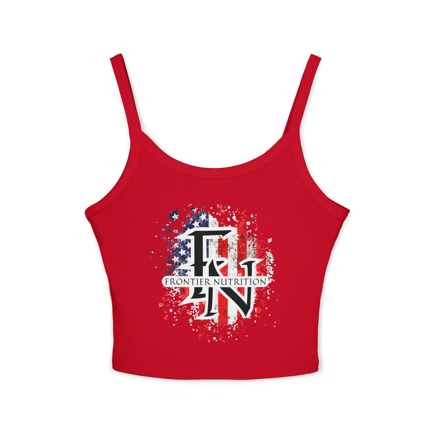 Women's Spaghetti Strap Tank Top with Frontier Nutrition Design, Summer Top, Casual Wear, Workout Tank, Fourth of July Apparel