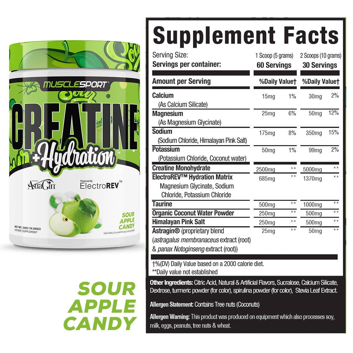 Creatine + Hydration™ 300 Grams: Sour Apple Candy