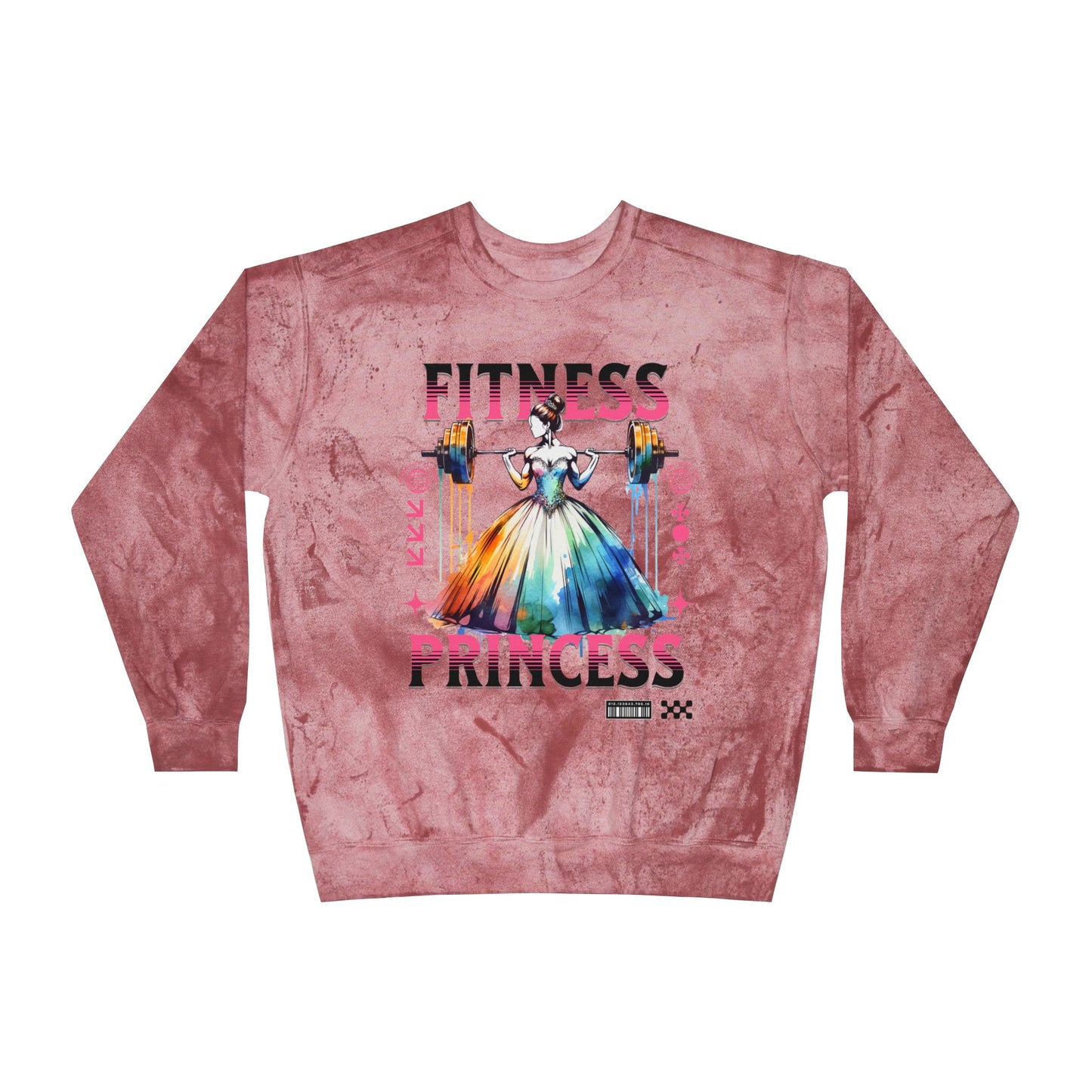 Fitness Princess Crewneck Sweatshirt — Color Blast Tie-Dye Graphic