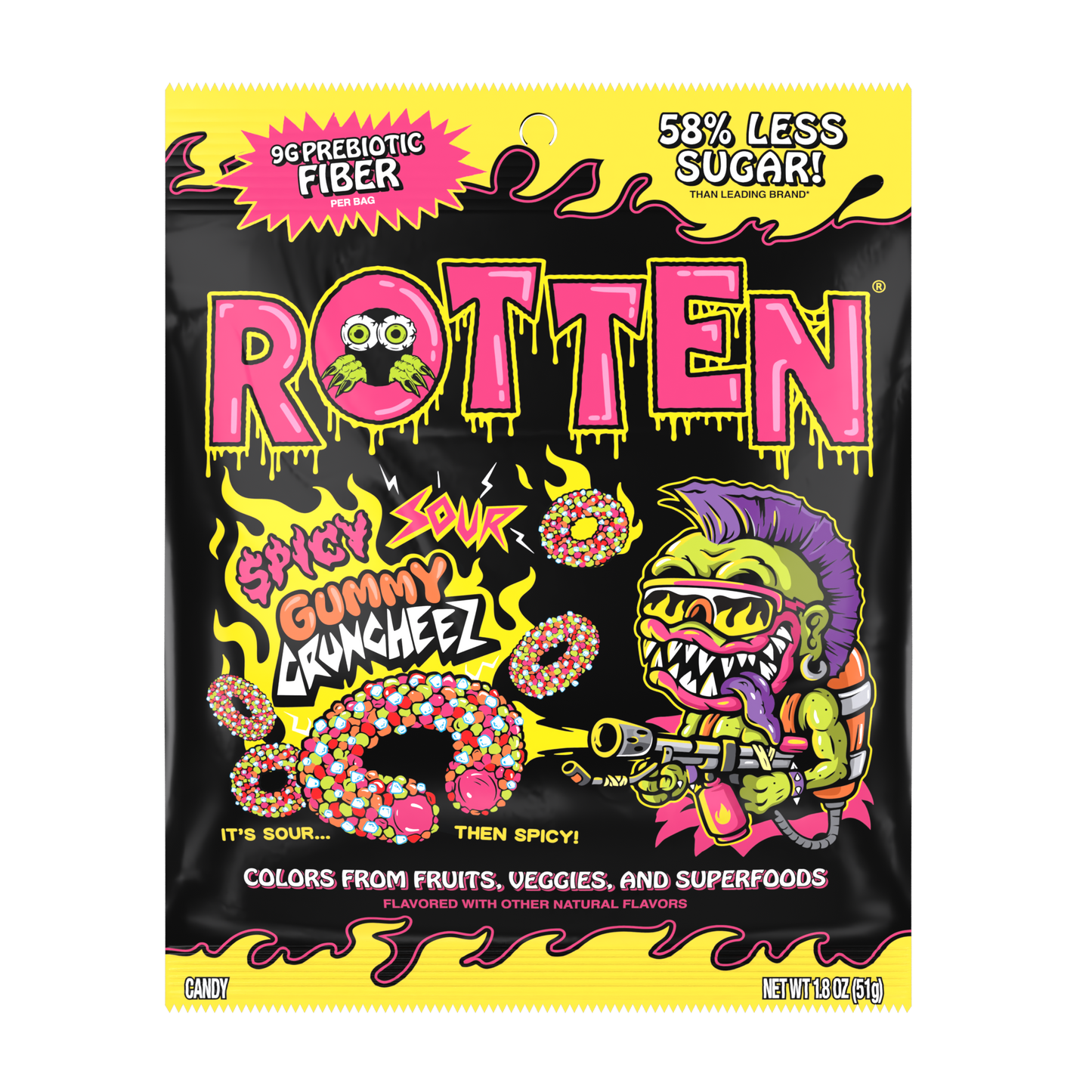 Rotten Spicy Sour Cruncheez Gummy Candy: GF, Prebiotics, Low Sugar