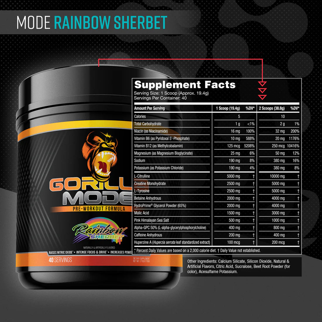 Gorilla Mode Rainbow Sherbet Pre Workout Formula