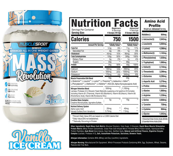 MuscleSport Mass Revolution Vanilla Ice cream 3.2lb