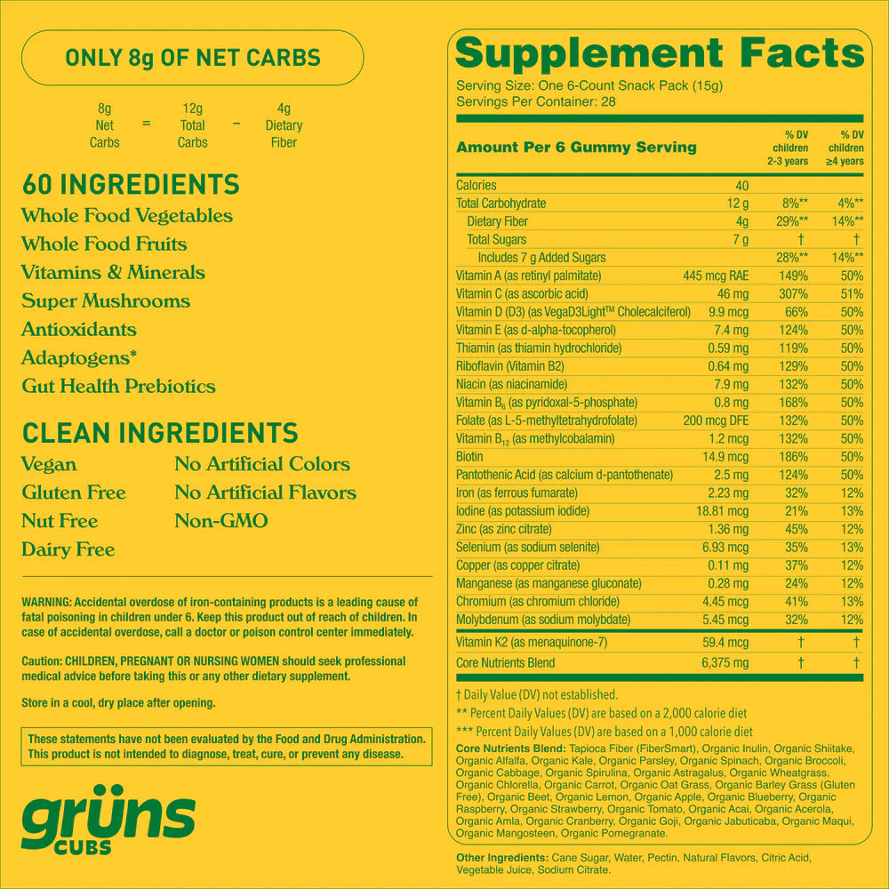 Gruns Cubs Superfoods Greens Gummies
