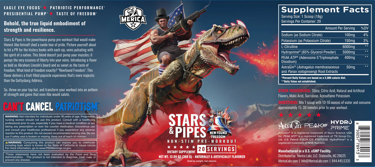 Merica Labz Stars & Pipes Non-Stim Pre Workout New Found Freedom