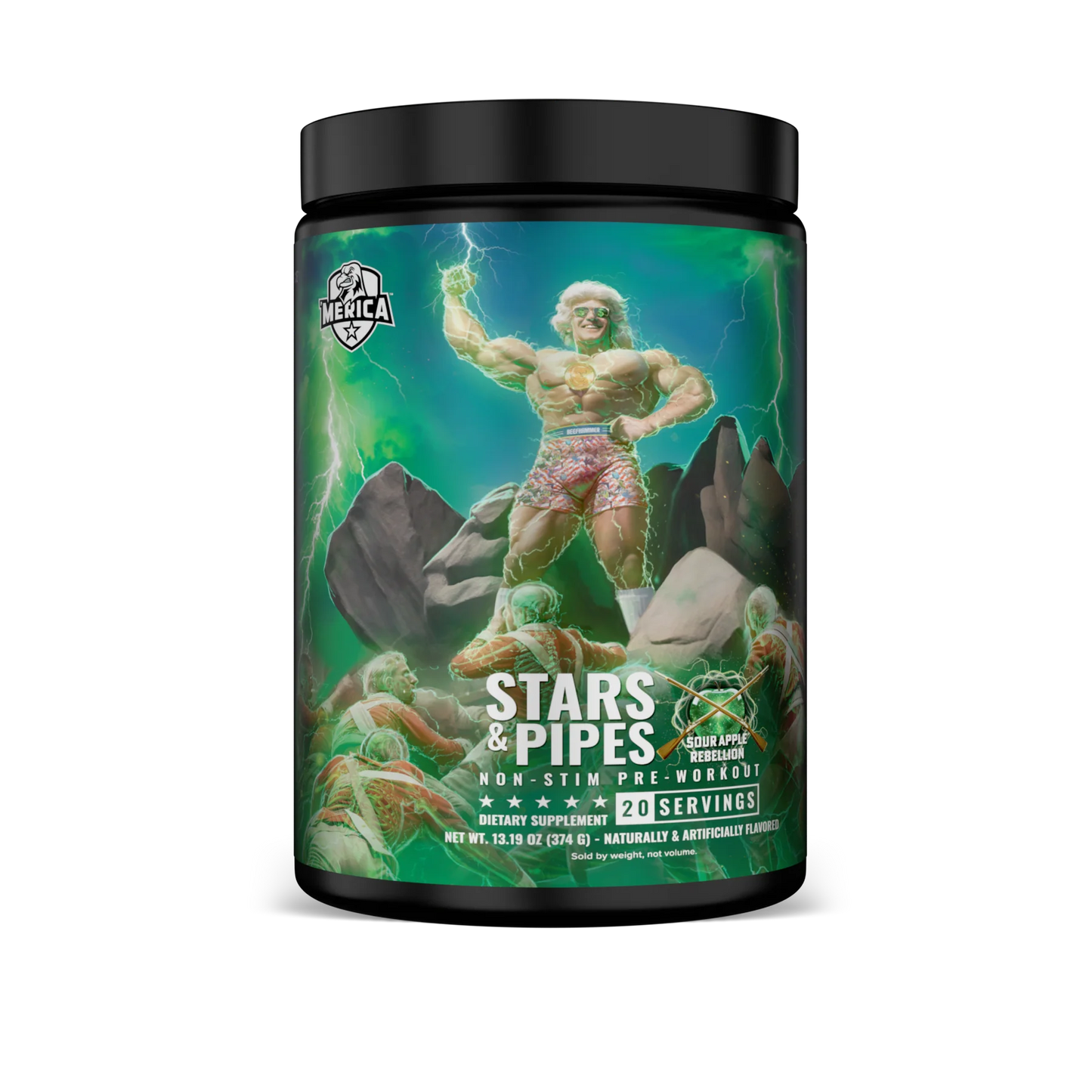 Merica Labz Stars & Pipes Non-Stim Pre Workout Sour Apple Rebellion