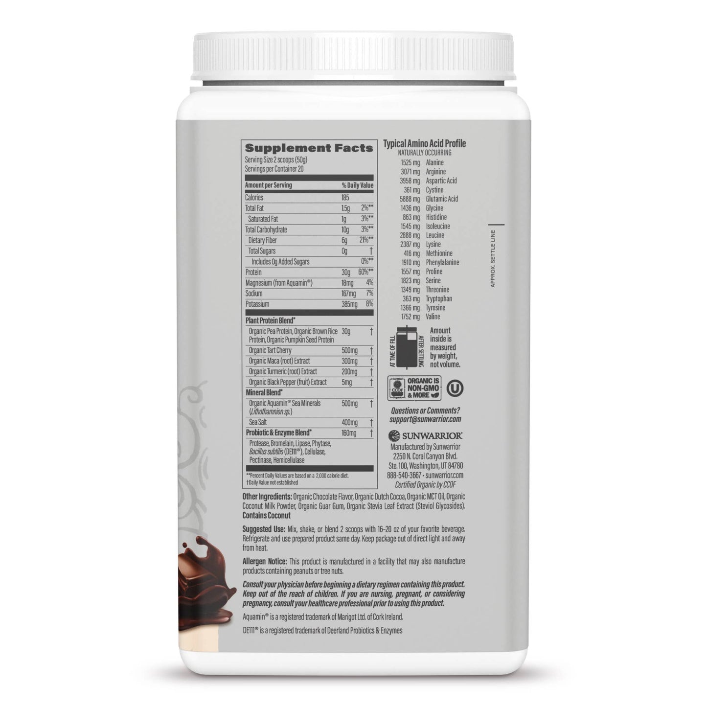 Sunwarrior Chocolate Active Whey Protein - Plant-Based, Gluten-Free