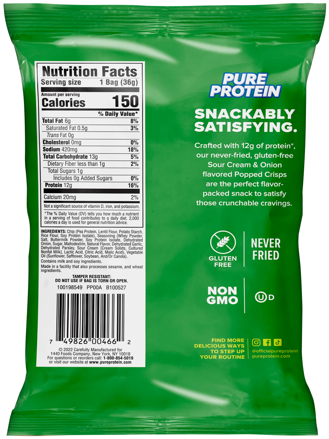 Pure Protein Sour Cream and Onion Popped Crisps