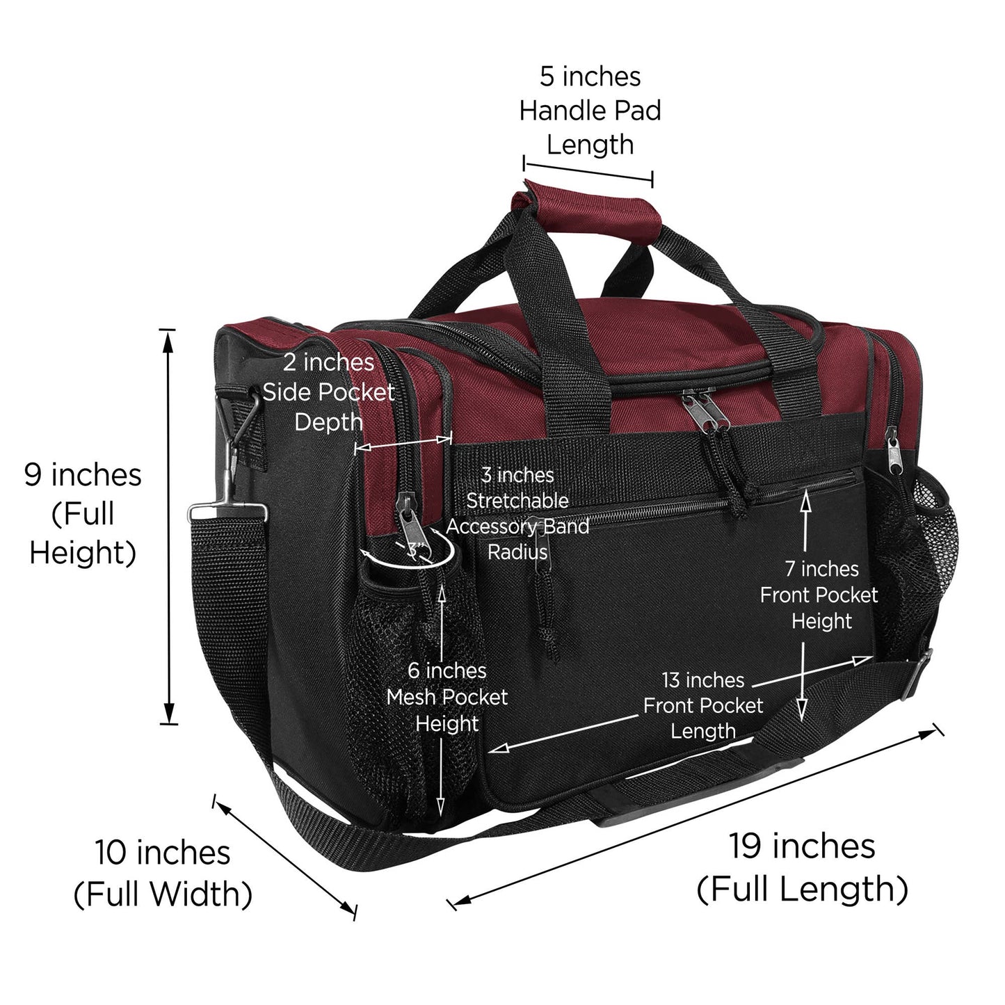 Duffle Bag/ Gym Bag Front Mesh Pockets: Maroon