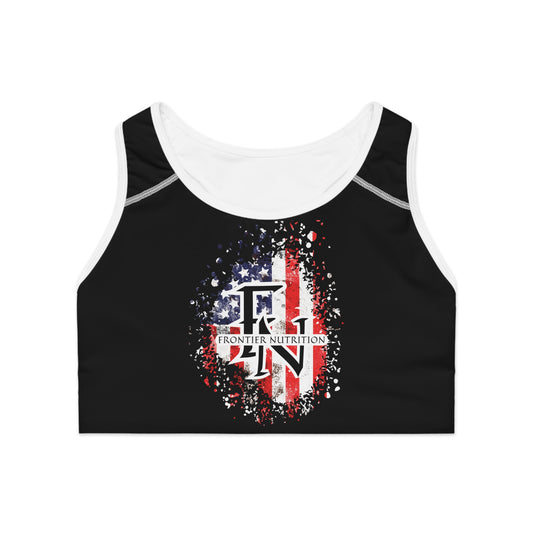 Frontier Nutrition Patriotic Sports Bra, Exercise Bra, Fitness Apparel, Workout Gear, American Flag Design, Activewear