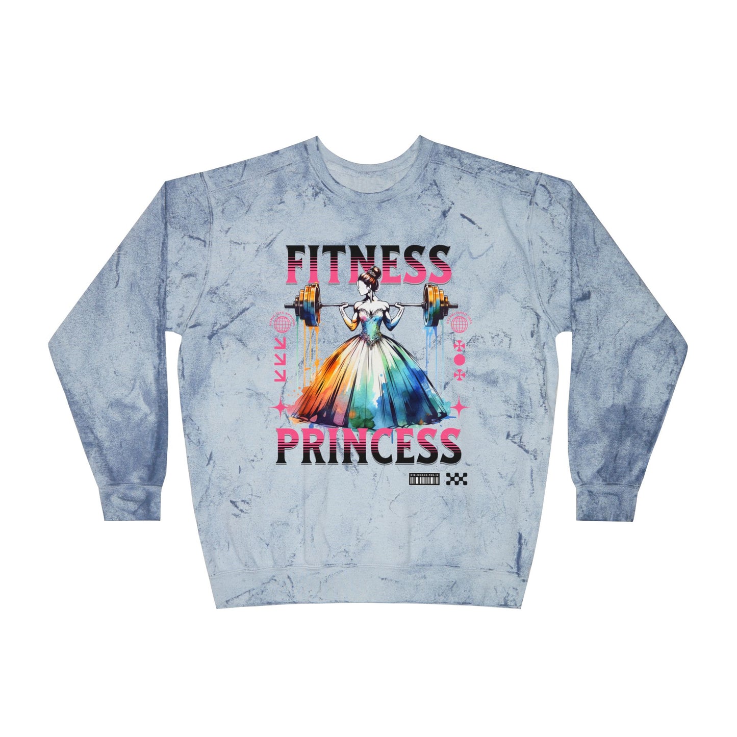 Fitness Princess Crewneck Sweatshirt — Color Blast Tie-Dye Graphic
