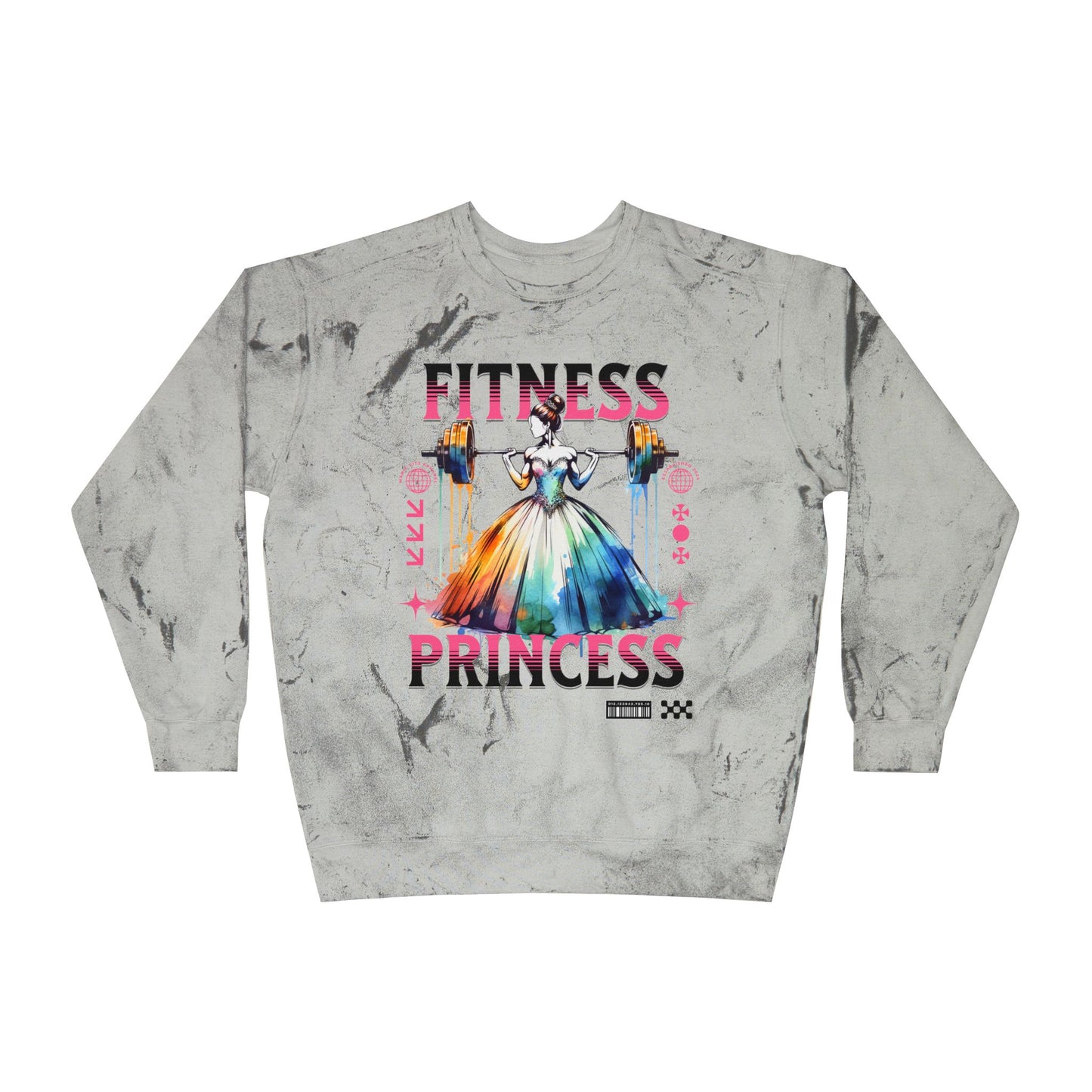 Fitness Princess Crewneck Sweatshirt — Color Blast Tie-Dye Graphic