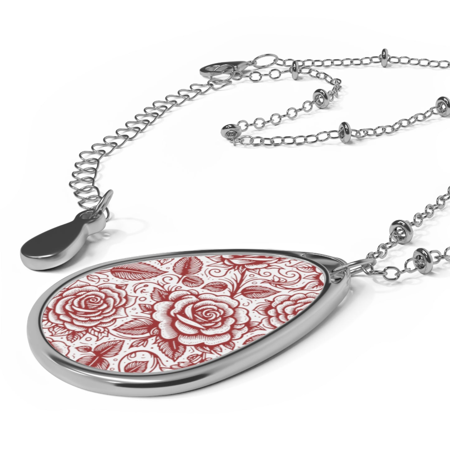 Red Rose Vine Oval Necklace