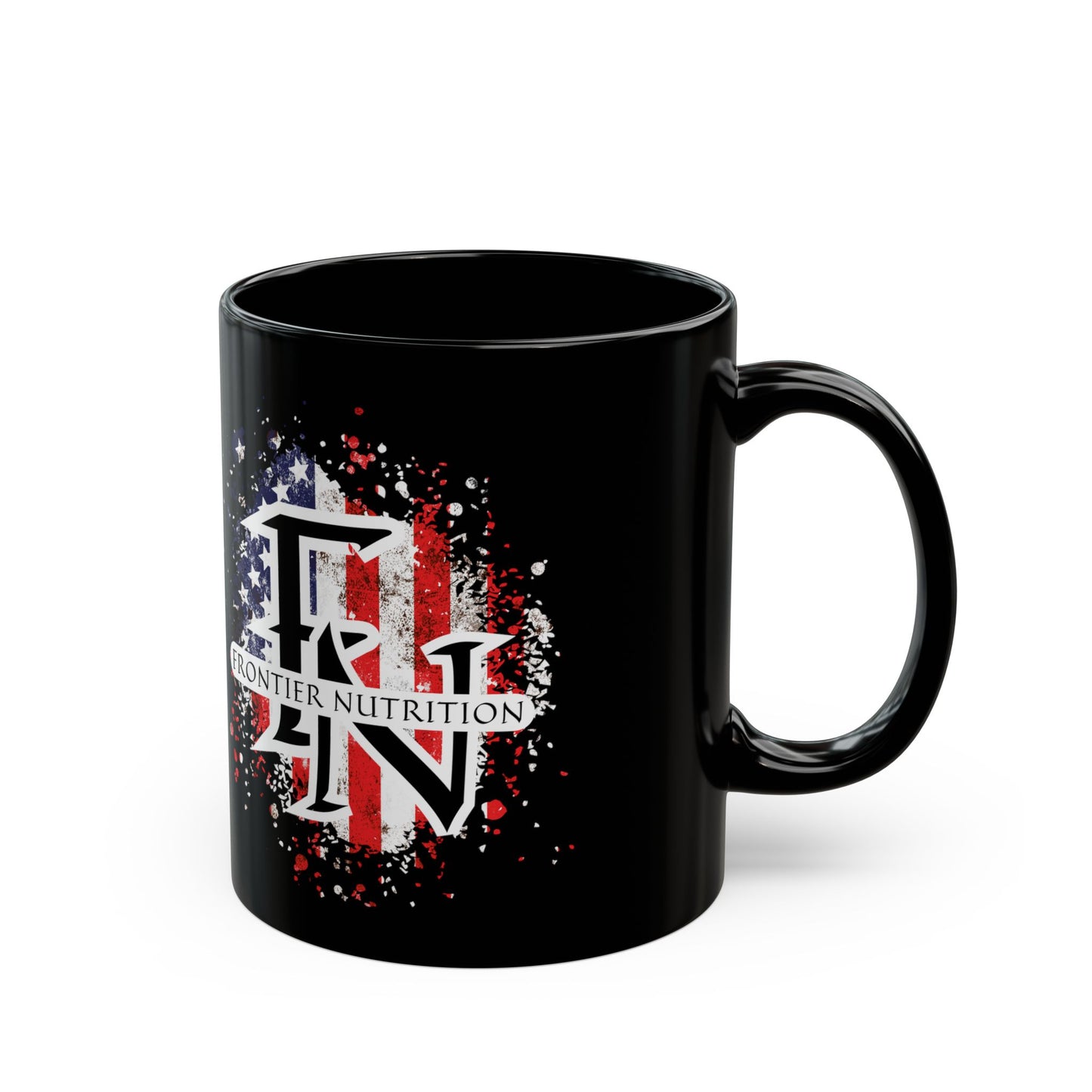 Frontier Nutrition American Flag Logo Black Coffee Mug (11oz/15oz)