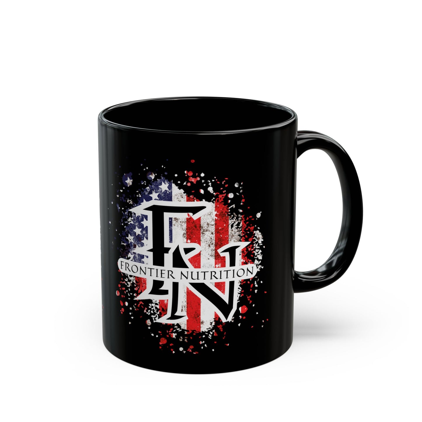 Frontier Nutrition American Flag Logo Black Coffee Mug (11oz/15oz)