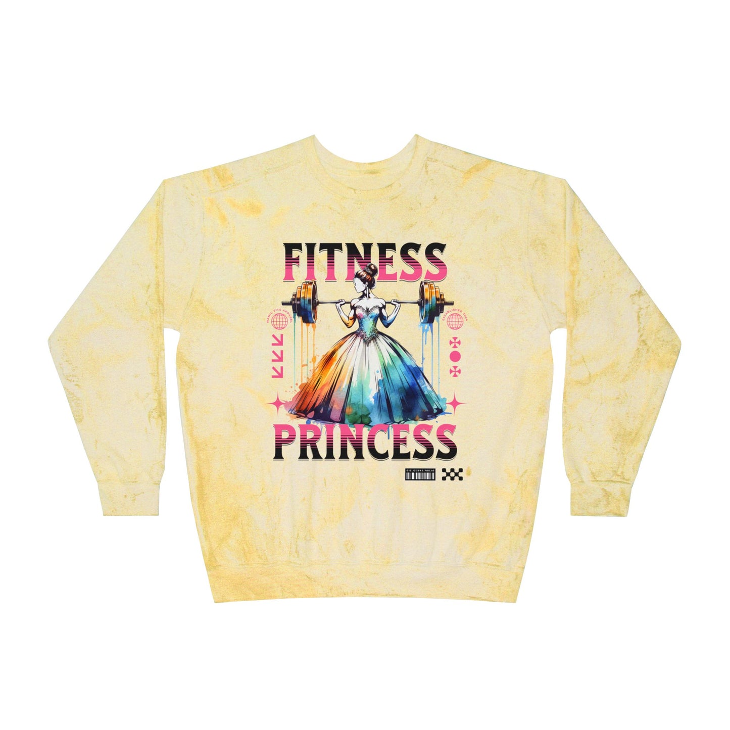 Fitness Princess Crewneck Sweatshirt — Color Blast Tie-Dye Graphic