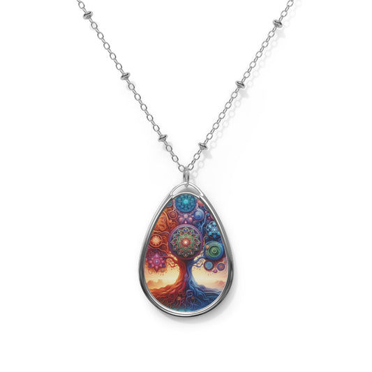 Psychedelic Tree of Life Oval Necklace