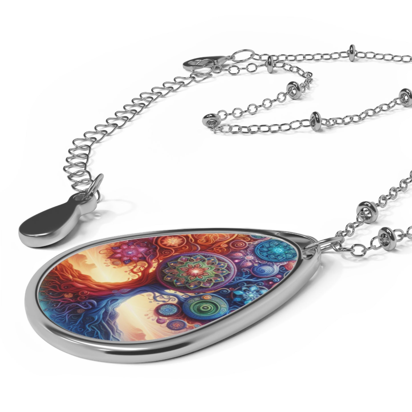 Psychedelic Tree of Life Oval Necklace