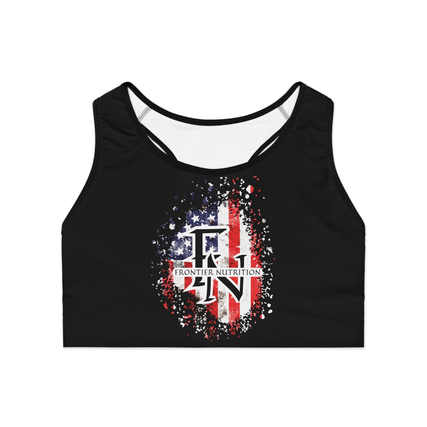 Frontier Nutrition Patriotic Sports Bra, Exercise Bra, Fitness Apparel, Workout Gear, American Flag Design, Activewear