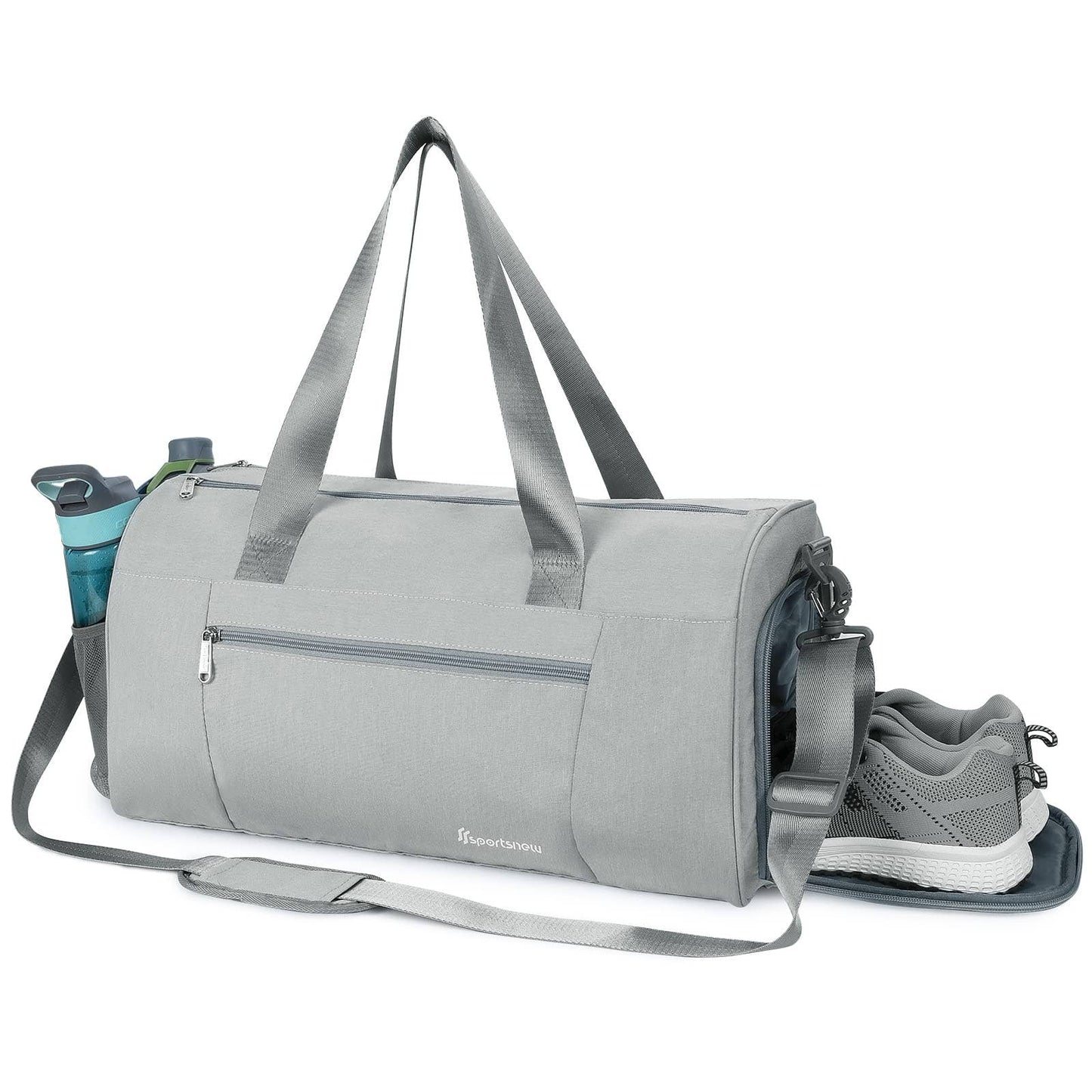 Sports Gym Bag with Wet Pocket & Shoe Compartment - Grey