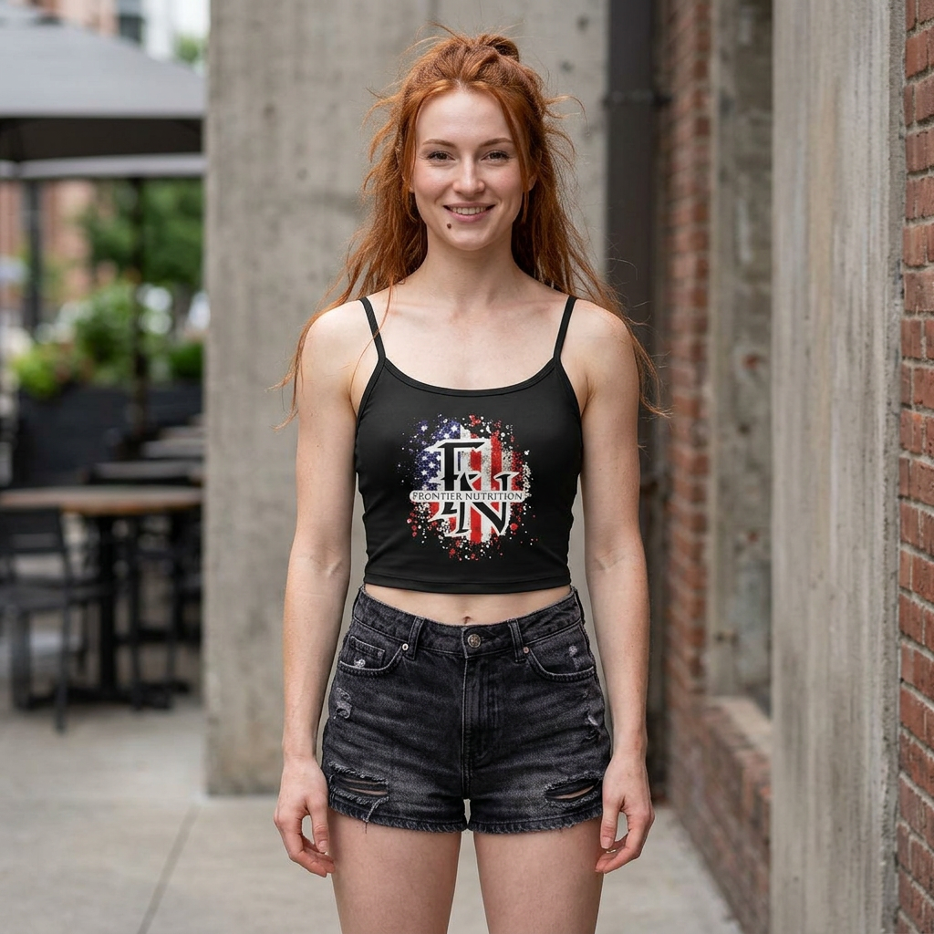 Women's Spaghetti Strap Tank Top with Frontier Nutrition Design, Summer Top, Casual Wear, Workout Tank, Fourth of July Apparel