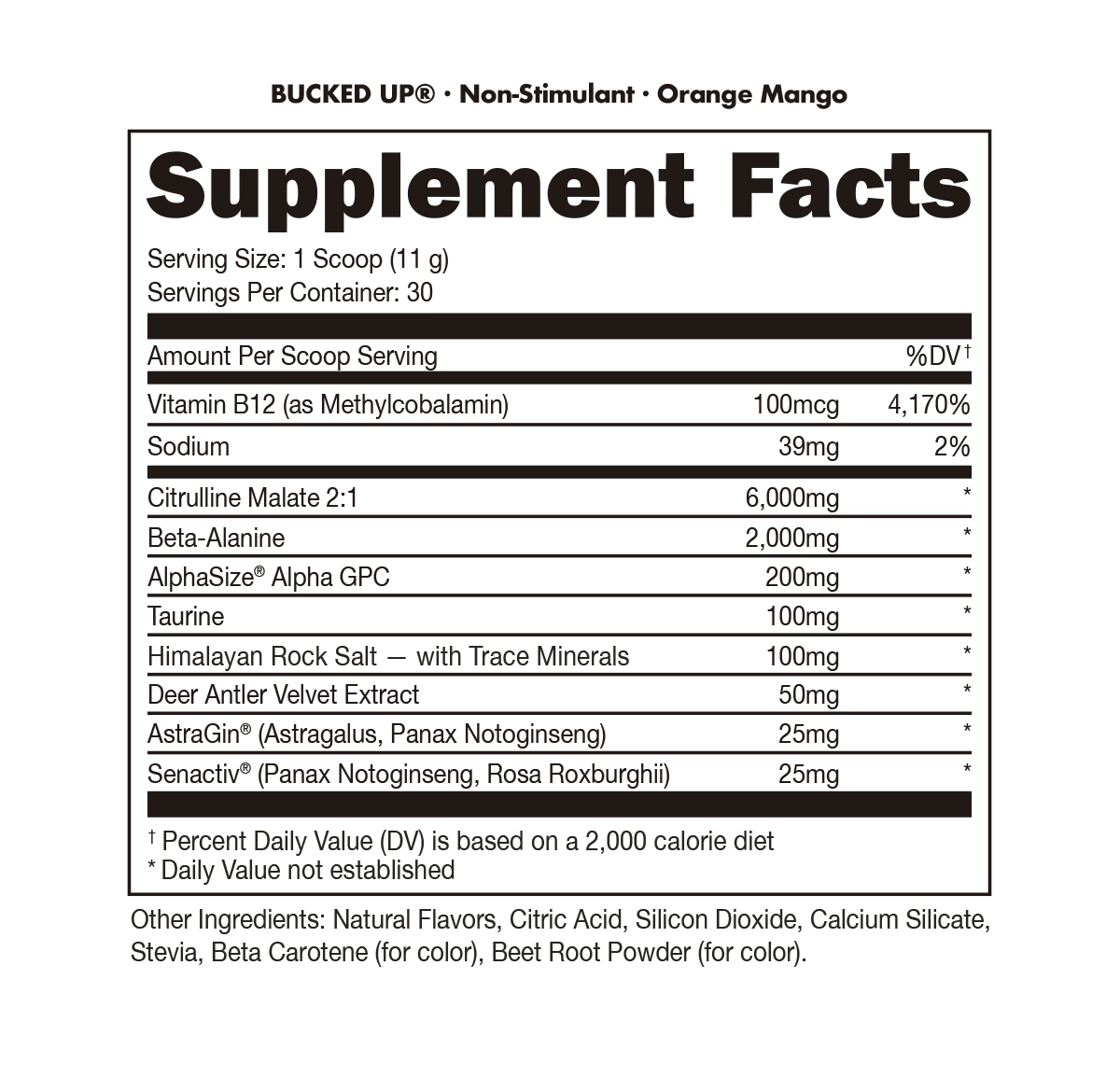 Bucked Up Non Stim Pre-workout Orange Mango