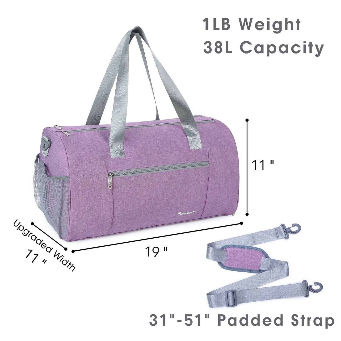 Sports Gym Bag with Wet Pocket & Shoe Compartment - Purple