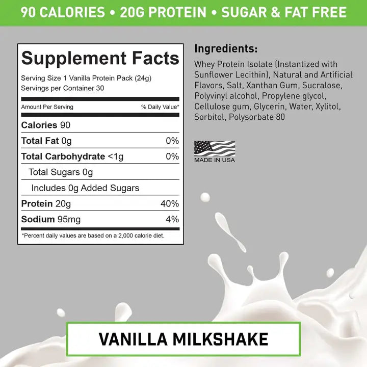 Vade Protein Packs Vanilla Milkshake - 100% Whey Isolate Protein: 30ct