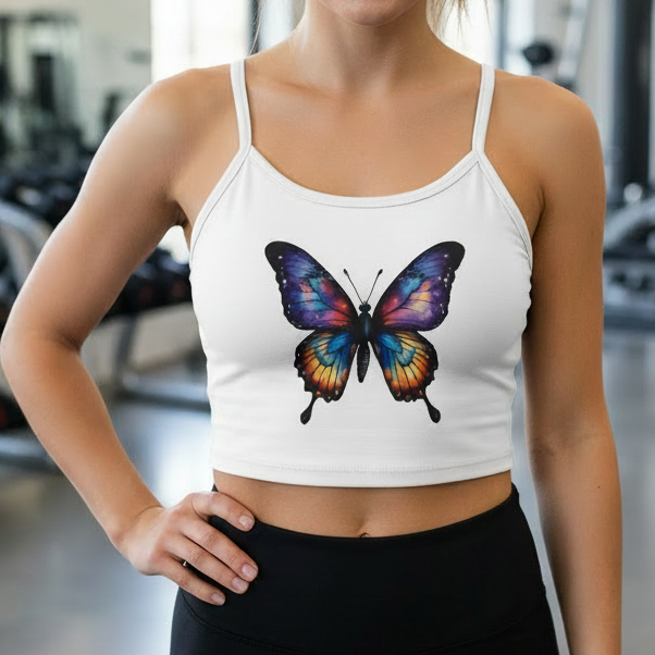 Butterfly Crop Tank Top — Colorful Galaxy Monarch Graphic