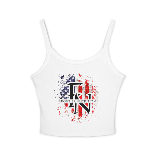 Women's Spaghetti Strap Tank Top with Frontier Nutrition Design, Summer Top, Casual Wear, Workout Tank, Fourth of July Apparel