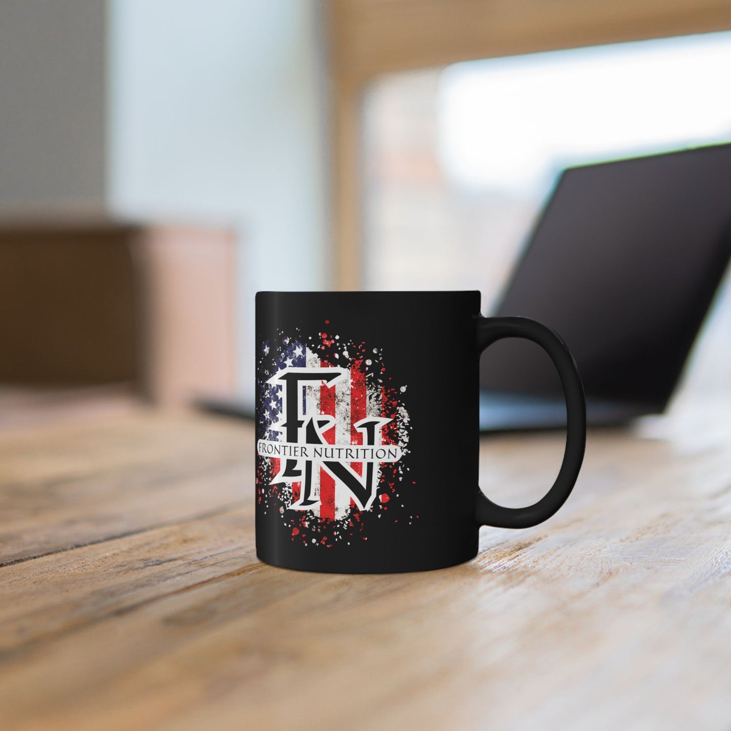 Frontier Nutrition American Flag Logo Black Coffee Mug (11oz/15oz)
