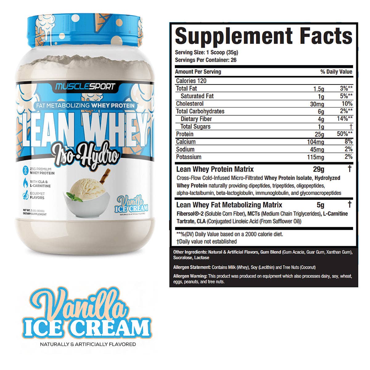 Lean Whey™ 2lb Premium Whey Protein Isolate: Neapolitan Ice Cream