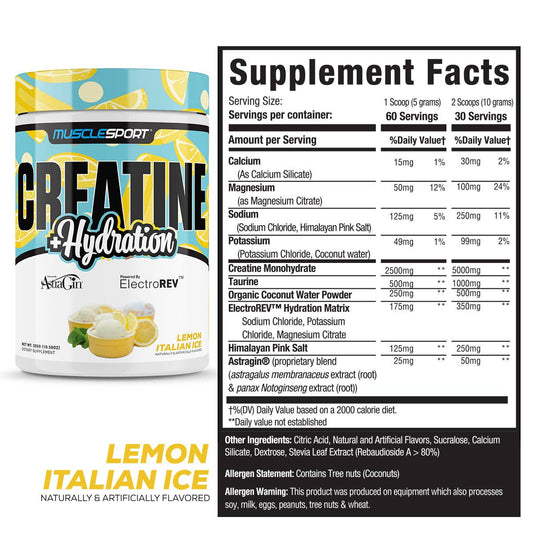 Creatine + Hydration™ 300 Grams: Lemon Italian Ice