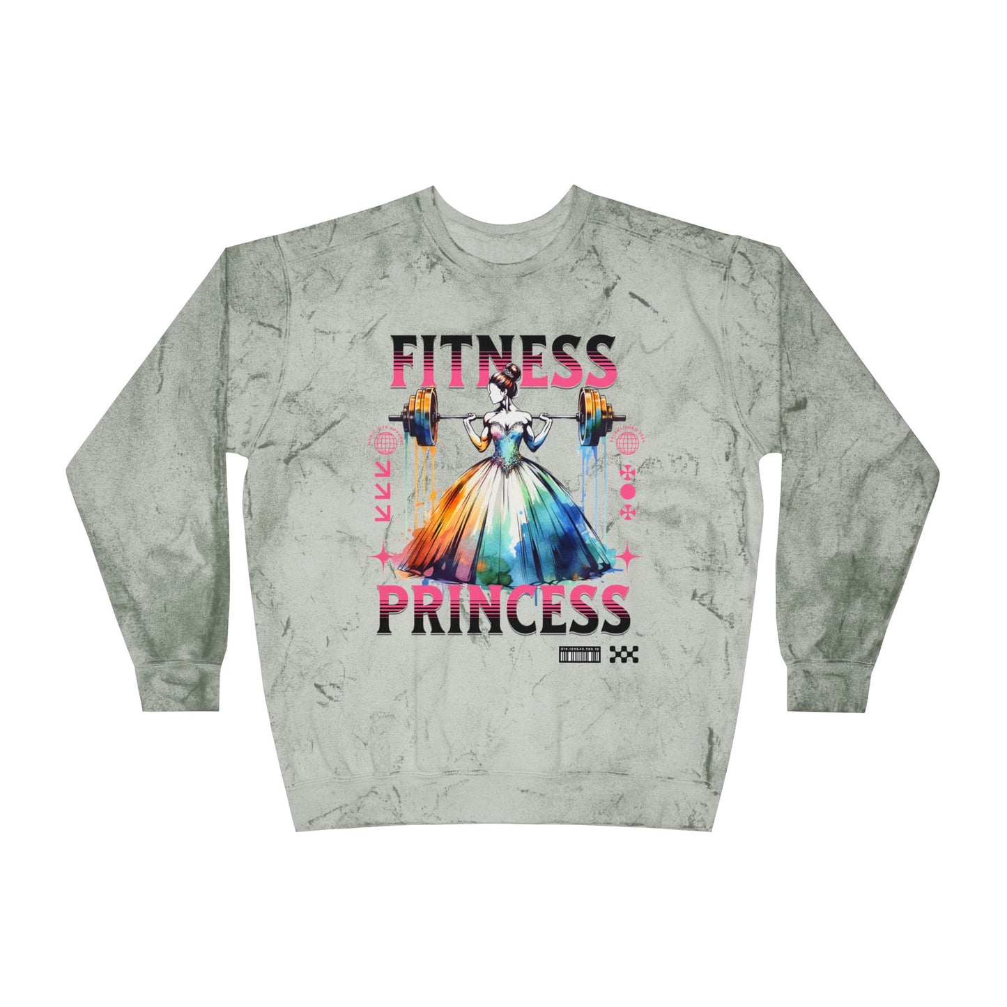 Fitness Princess Crewneck Sweatshirt — Color Blast Tie-Dye Graphic