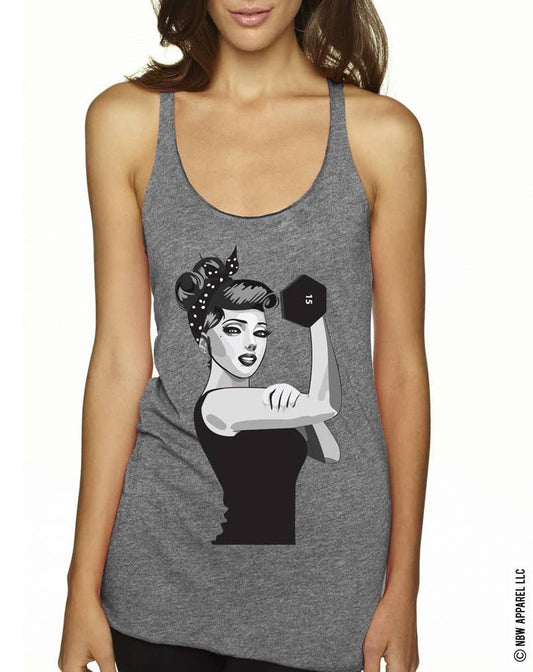 Modern Rosie The Riveter Workout Tank Top Gray