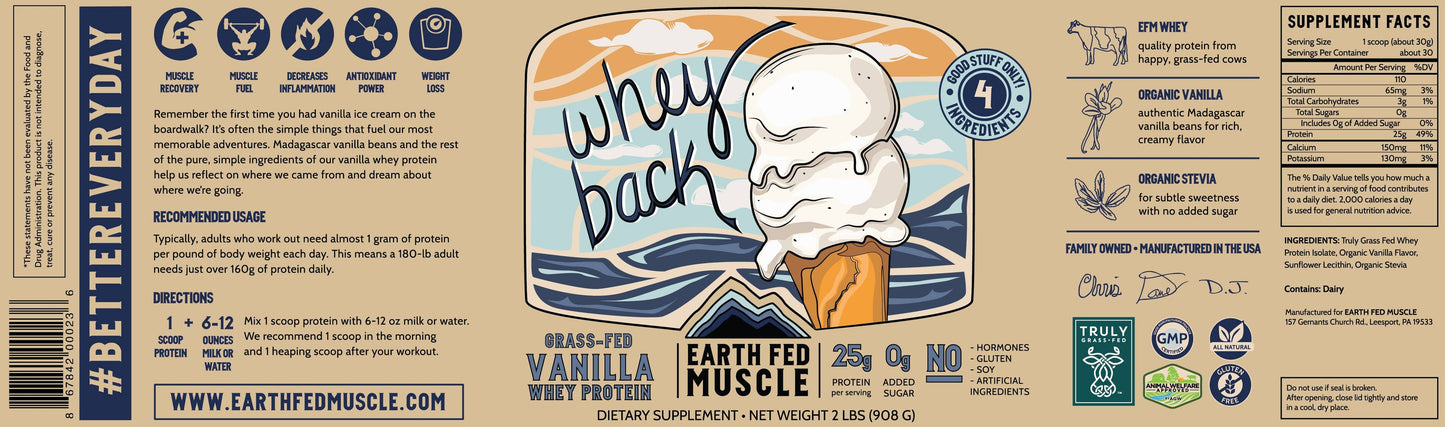 Earth Fed Whey Back Vanilla Grass Fed Protein