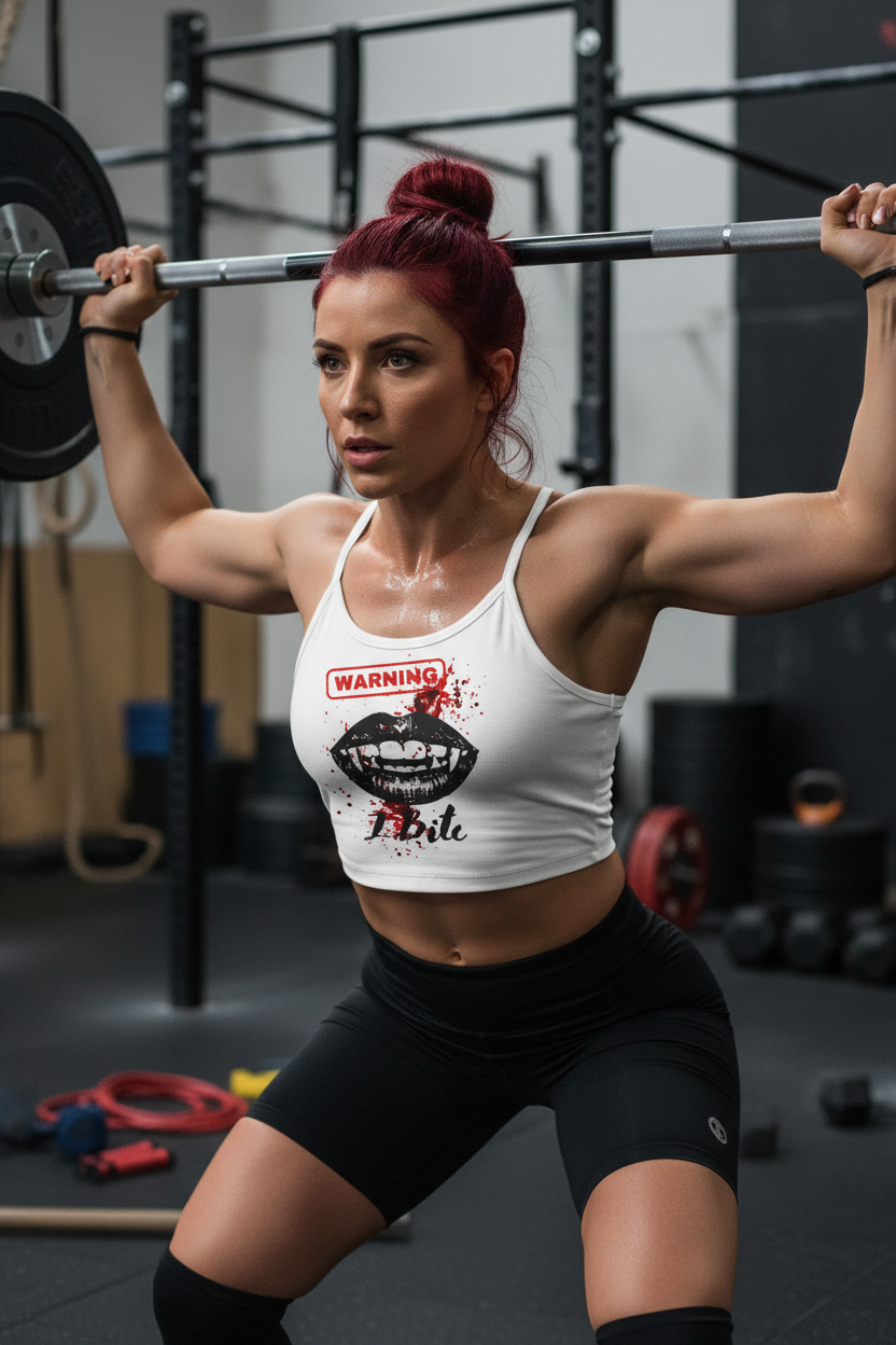 Vampire Bite Tank Top — "Warning: Bite" Graphic Spaghetti Strap Crop