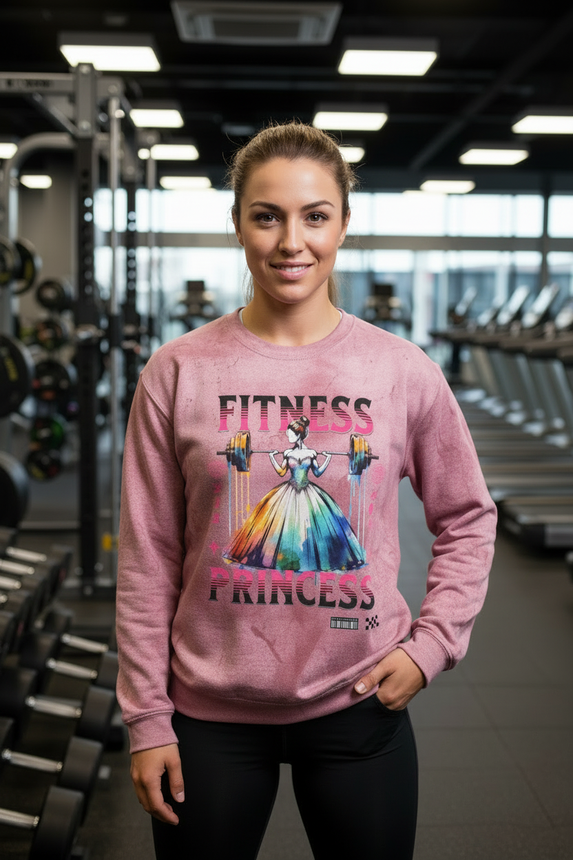 Fitness Princess Crewneck Sweatshirt — Color Blast Tie-Dye Graphic