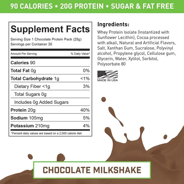 Vade Protein Packs Chocolate Milkshake - 100% Whey Isolate Protein: 30ct