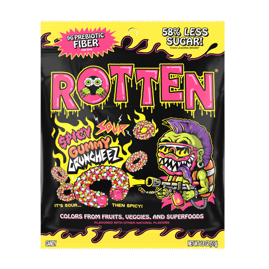 Rotten Spicy Sour Cruncheez Gummy Candy: GF, Prebiotics, Low Sugar