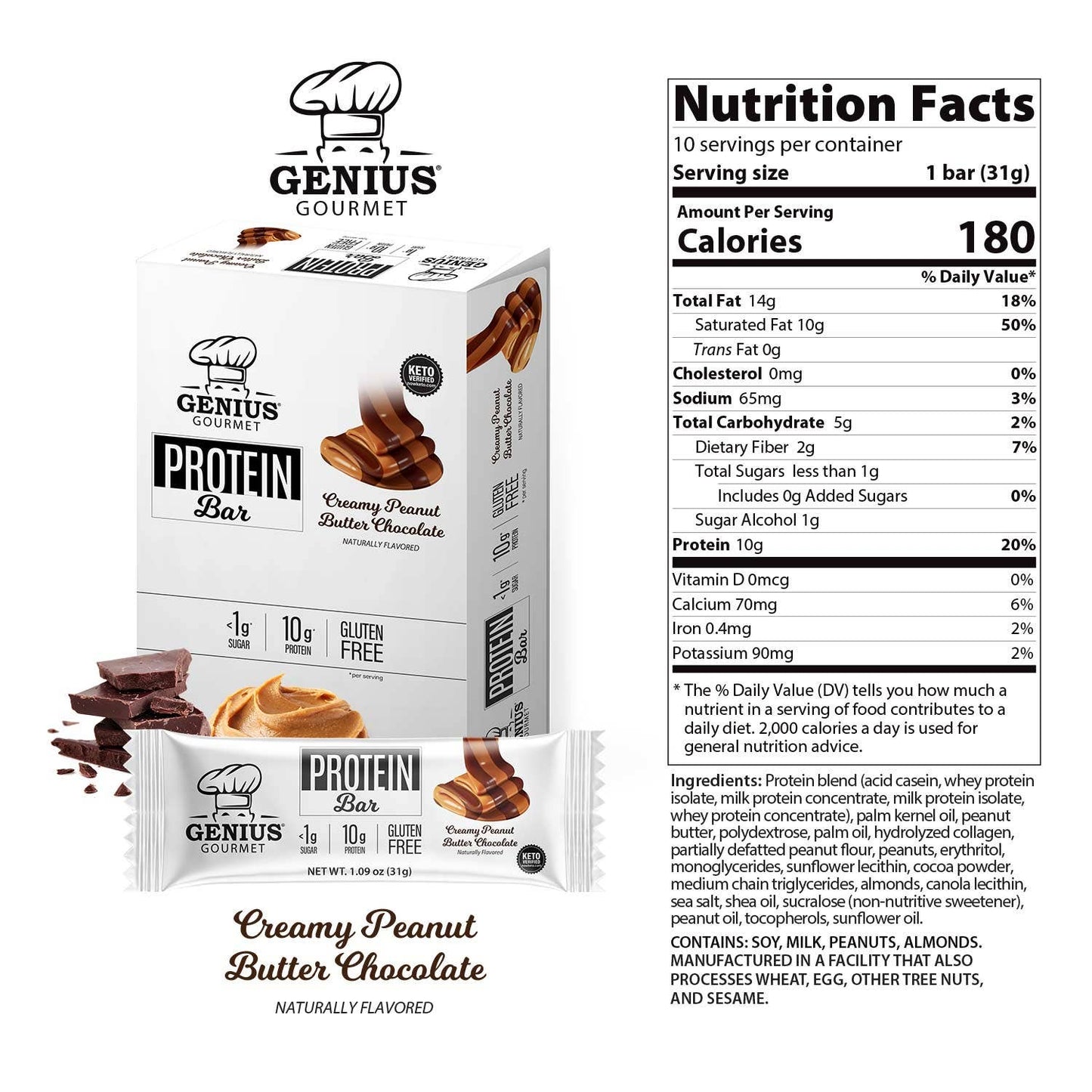 Genius Gourmet Protein Bar - Peanut Butter Chocolate