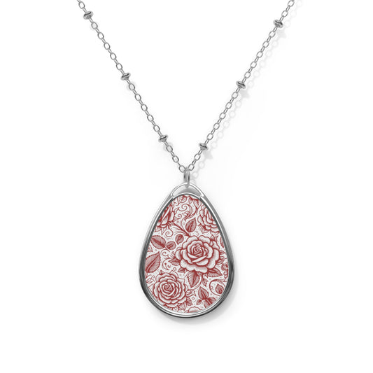 Red Rose Vine Oval Necklace