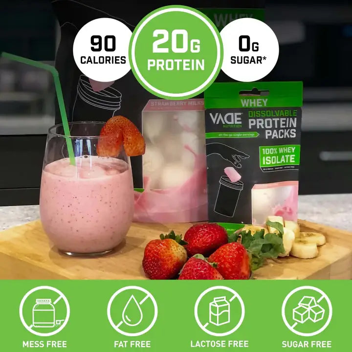 Vade Protein Packs Strawberry Milkshake - 100% Whey Isolate Protein: 30ct