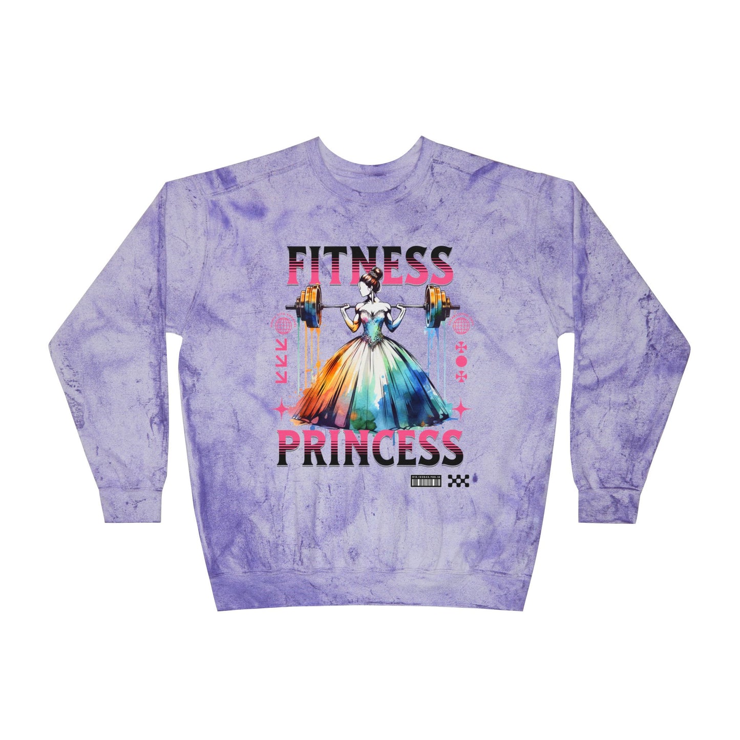 Fitness Princess Crewneck Sweatshirt — Color Blast Tie-Dye Graphic