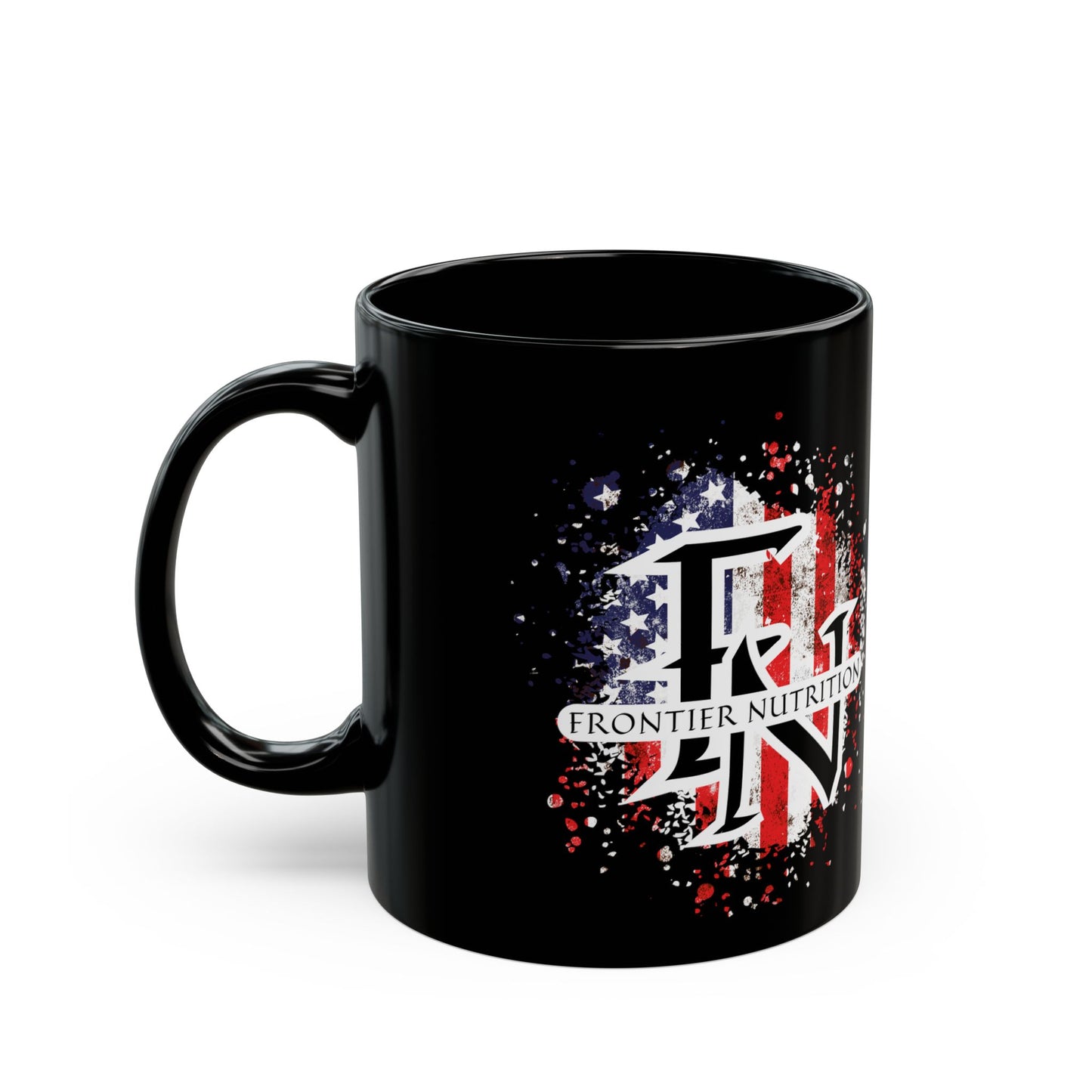 Frontier Nutrition American Flag Logo Black Coffee Mug (11oz/15oz)
