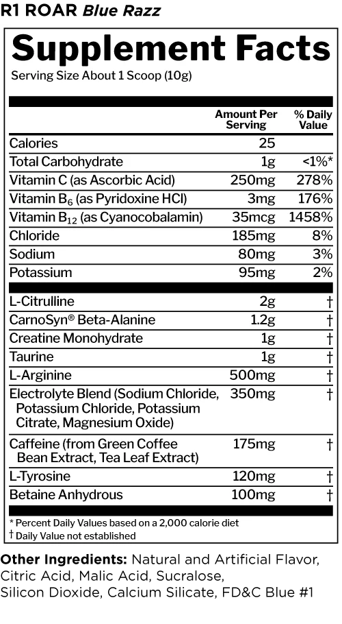 Rule 1 Roar Pre Workout Blue Razz