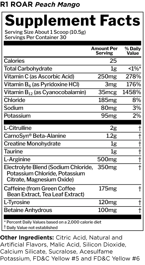 Rule 1 Roar Pre Workout Peach Mango