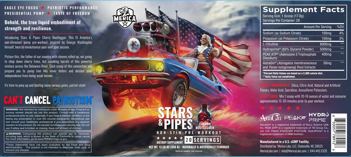 Merica Labz Stars & Pipes Non-Stim Pre Workout Cherry Bootlegger