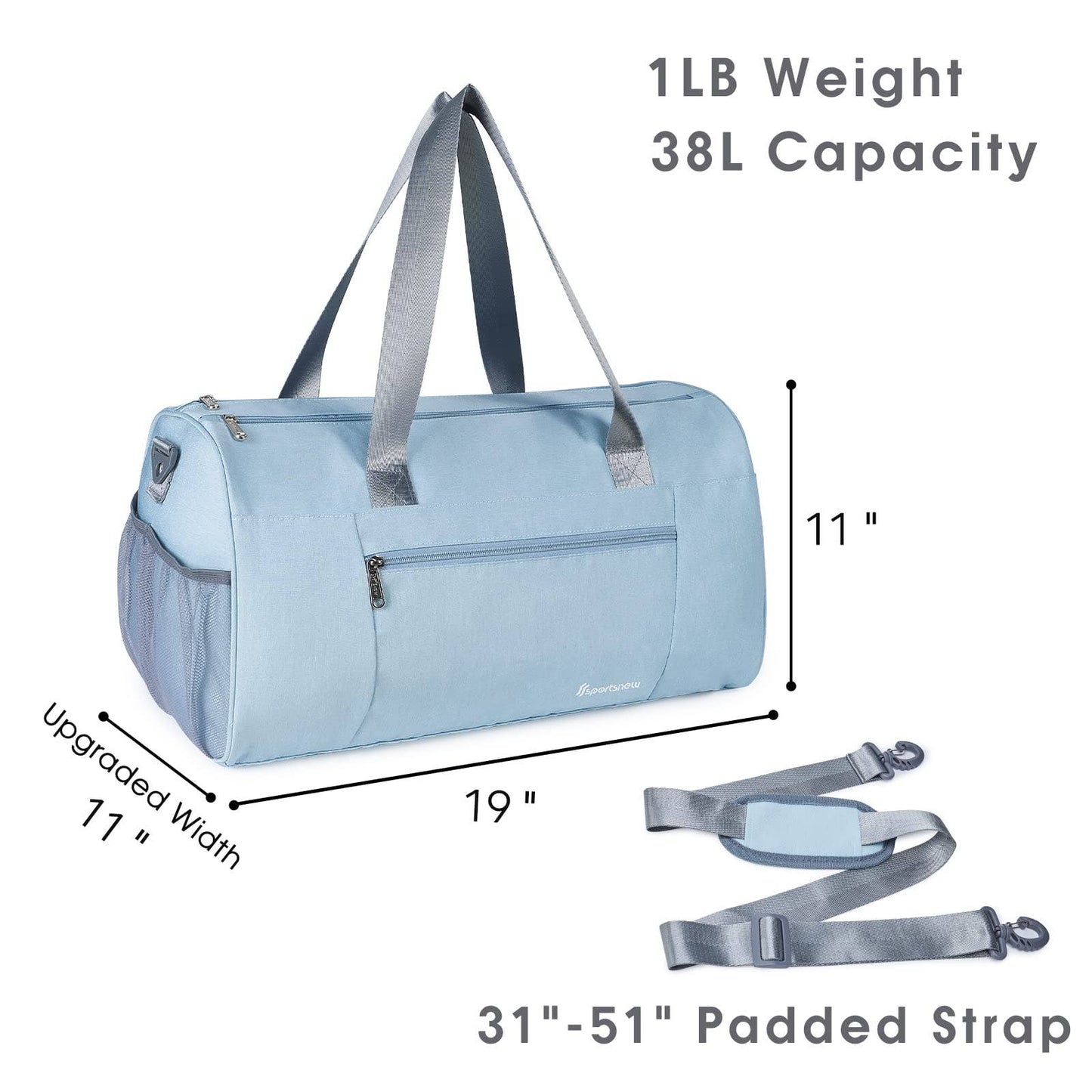 Sports Gym Bag with Wet Pocket & Shoe Compartment - Mint Green